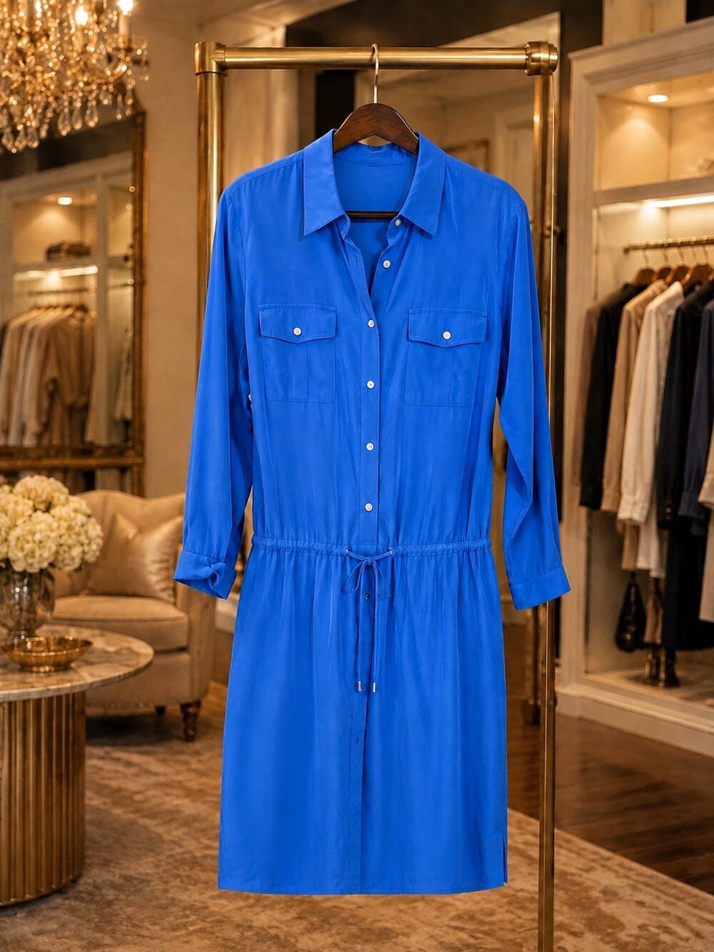Lauren Ralph Lauren Blue Shirt Dress 20W NWT Button Front Drop Waist Office